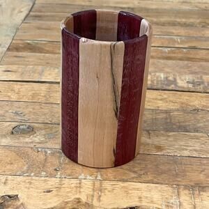 Handmade Mixed Wood Pencil Pen Holder for Desk 3.5 x 6"